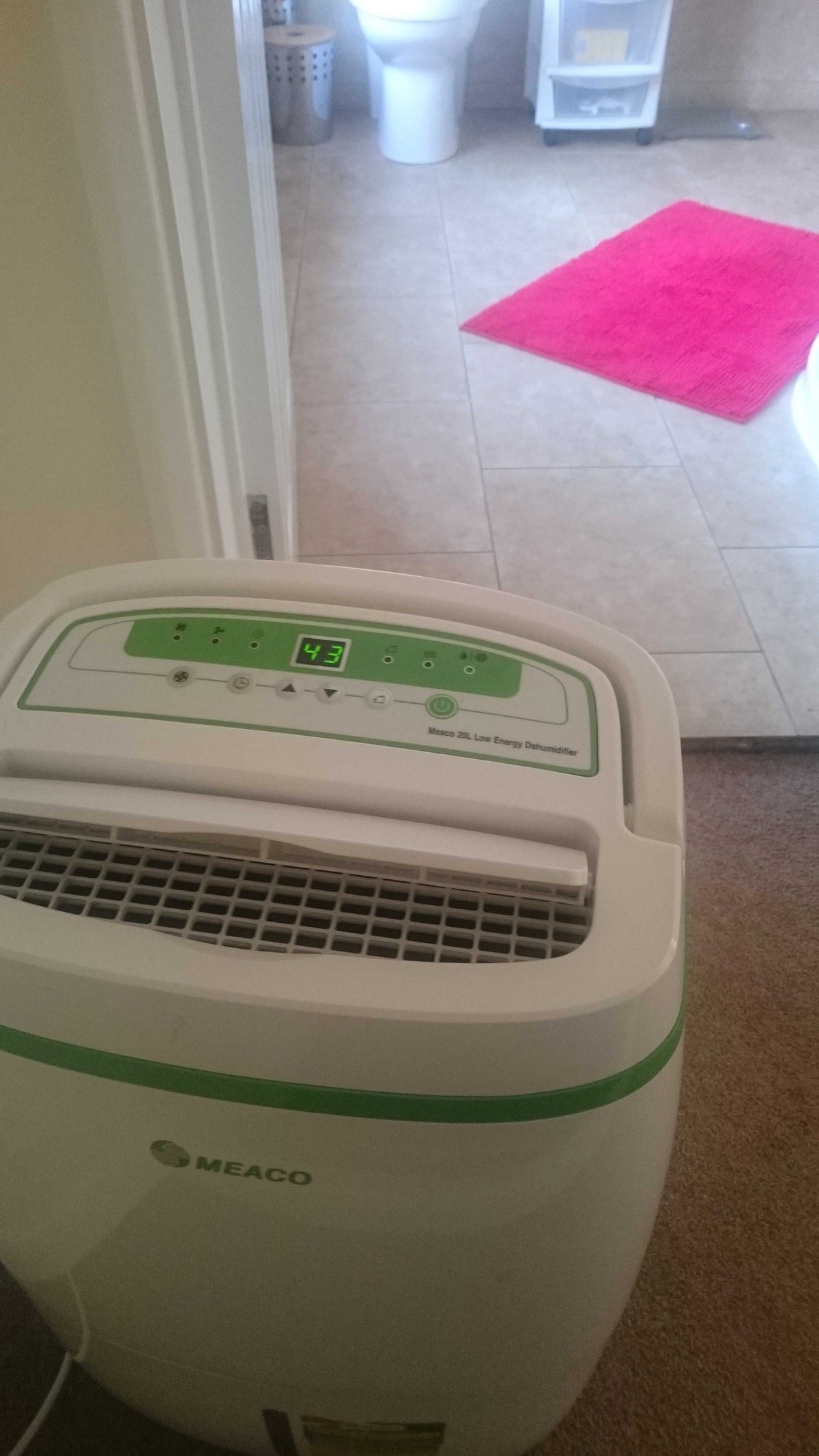 Dehumidifier by the bathroom door