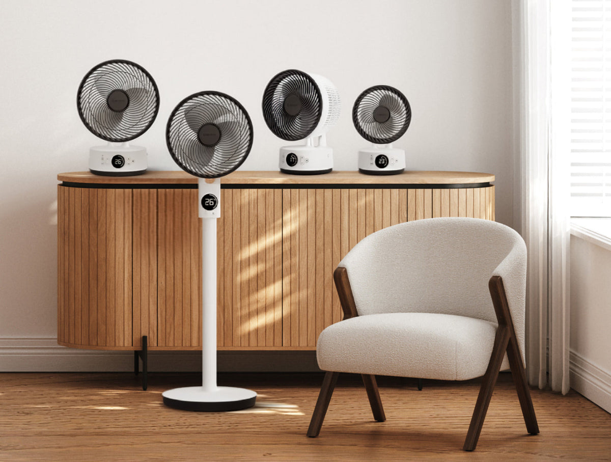 MeacoFan Sefte family different sizes on sidetable in lounge